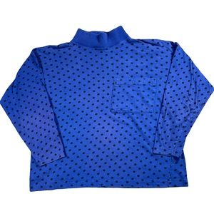 DHI size small VINTAGE blue & black polka dots, long sleeve shirt, mock neck